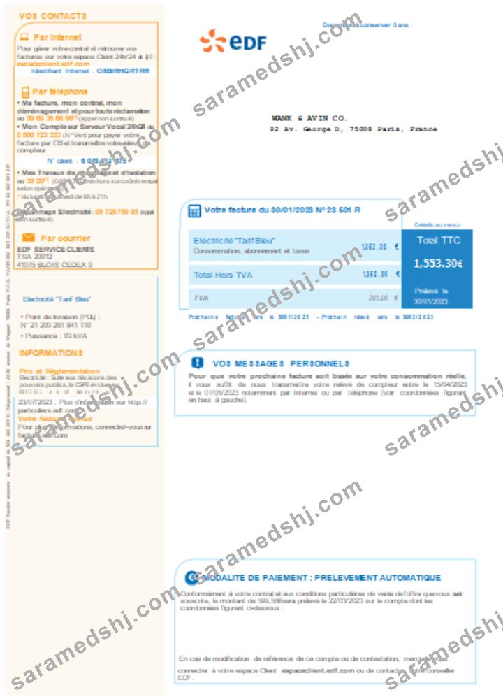 EDF France Electricity utility business bill   SCR